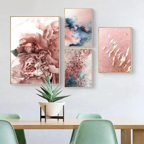 Modern decorative canvas light pink wall art abstract watercolor flower painting poster and print picture home decor painting