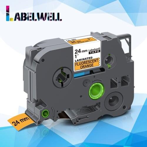 Labelwell 1pcs 24mm TZe-B51 TZe B51 Fluorescent color Laminated Label Tape Black on Flu.Orange for Brother P-Touch label maker