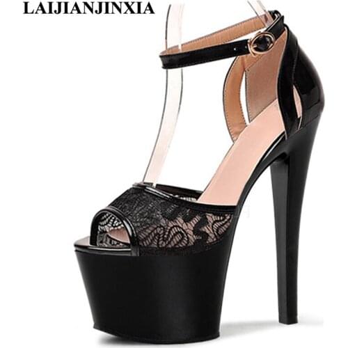 LAIJIANJINXIA New Women Sexy Peep Toe 17cm High Heels Wedding Party Pole Dance Shoes 7cm Platform Sandals Dancing Shoes