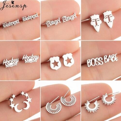 Personality Old English Angel BOSS BABE Letter Earrings for Women Punk Scalloped Spiral Earings Star Moon Studs Girls Best Gifts