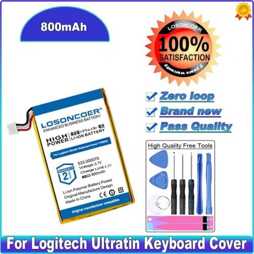 LOSONCOER 800mAh 533-000070 High Capacity For Logitech Ultratin Keyboard Cover Mouse battery Y-R0032 Batteries
