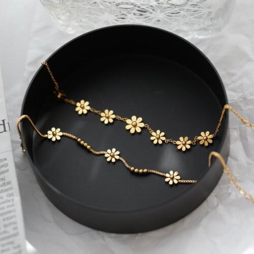 YUN RUO Fashion Yellow Gold Color Daisy Anklet Chain Woman Gift Titanium Steel Jewelry Never Fade Hypoallergenic Drop Shipping