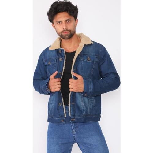 Timessupplex Mens Furry Denim Jacket - Quality - Comfortable - Keeps warm