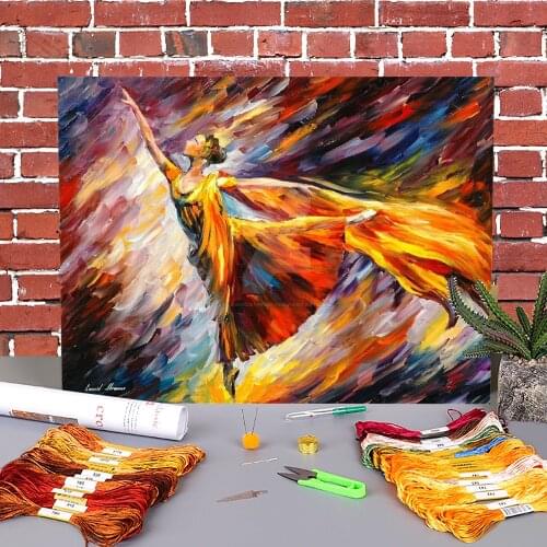 Oil Painting Style Gold Wave Pre-Printed 11CT Cross Stitch Embroidery Full Kit DMC Threads Painting Hobby Handmade Counted
