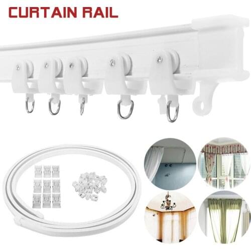 Curtain Rail Curved/Straight Track Plastic Cuttable Bendable Flat Curved Track Curtain Hook Window Single Track Pole Accessory