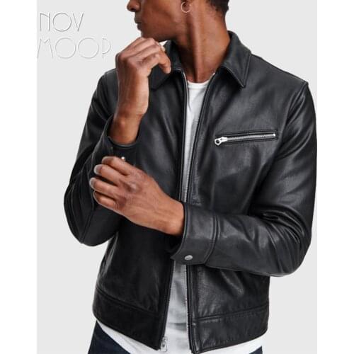 Novmoop thick genuine cowhide leather mens cotton liner jacket brand design slim chic cutting Veste en cuir pour homme LT3418