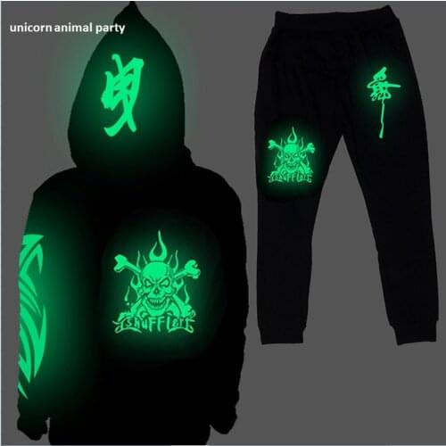 Ghost Step Dance Clothes Drag Costume Loose hip hop Coat Even Hoodie Hat Fluorescence Serve Men Women Student Clothes pants