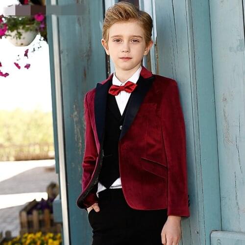 Formal Boys Suits for Weddings Velvet Blazers Pants Children Party Clothes Kids School Costume Gentlemen Teenager Tuxedos Sets