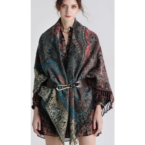Heavy thickening Wool scarf Pashmina shawl women wool palace retro warm large square scarf Women double-sided blanket 730g