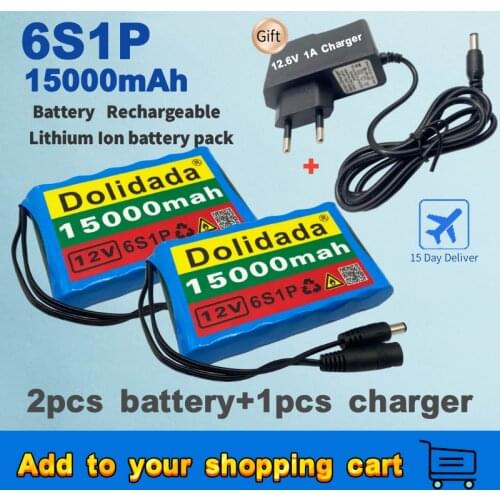 Portable Super 12V 6S1P 15000mah battery Rechargeable Lithium Ion battery pack capacity DC 12.6v 15Ah CCTV Cam Monitor + charger