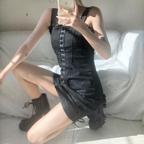 Sexy Sleeveless Corset Crop Top Solid Color Hook Eye Closure Front Backless Bodycon Women Mini Dress