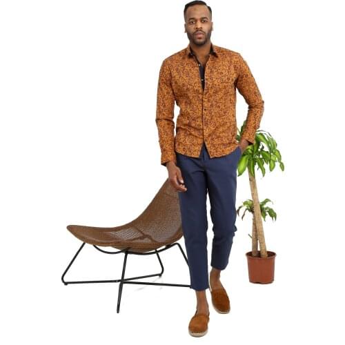 Semco Mens Shirt Ethnic Long Sleeve Stand Collar Casual Shirt Daily Wearing High Quality Tops Summer Clothing New Arrival Flower