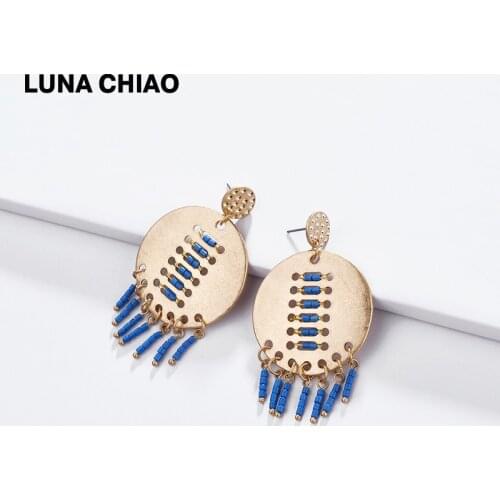 LUNA CHIAO Bohemian Boho Worn Gold Plating Beaded Drop Earrings Big Statement Earring Gift for Women
