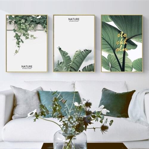Scandinavian Green Leaf Plant Canvas Wall Art Poster Nordic Style Nature Print Painting Minimalist Decorative Picture Room Decor
