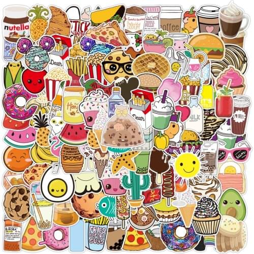 10/30/50/100PCS Cute Food Cartoon Graffiti Stickers Decal Aesthetic Laptop Phone Guitar Fridge Bike Waterproof Kid Sticker Toy