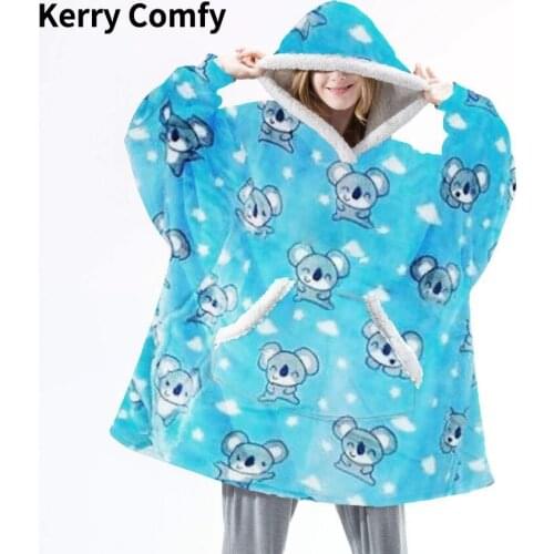 Comfy Cartoon Flannel Blanket with Sleeves Winter Hoodies Sweatshirt Women Men Fleece Giant TV Blanket Oversized Fluffy Blanket