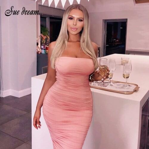 High Quality Sexy Sleeveless Tube Top Slim Midi Dress Elegant Club Party 2021 New Summer Womens Dress