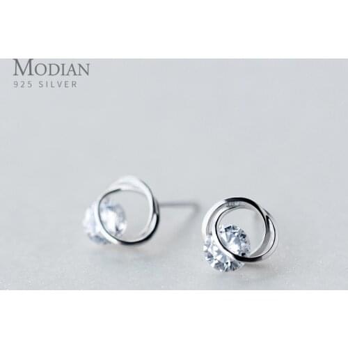 Modian Fashion Exquisite Ear 100% 925 Sterling Silver Round Clear CZ Stud Earrings For Women Fashion Silver Fine Jewelry NEW