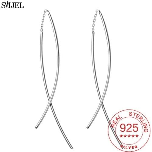 Genuine 925 Sterling Silver Thin Line Fish Earrings Women Simple Korean Studs Female Earings Anti-allergic Jewelry Party Gift