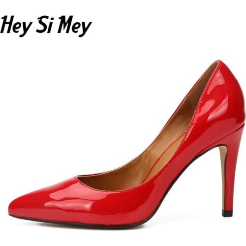 Hey Si Mey 2021 New Red Pumps High Heelsa Womens Shoes High-heeled 10cm Suede Pointed Shallow Sexy Large size Wind Night Club