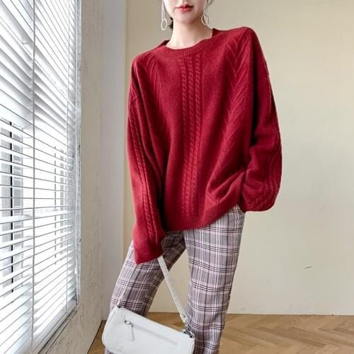 100% Pure Merino Wool Knitting Women Sweaters Oneck Loose Style Thick Warm Pullovers Female Pure Woolen Knitwear Jumpers