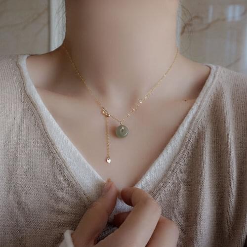 Silvology 925 Sterling Silver Hetian Jade Pendant Necklace Round Jade Lucky Button Luxury Necklace for Women Birthday Jewelry