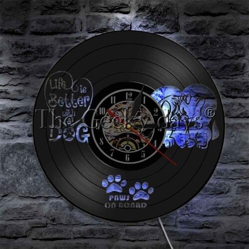 Life Is Better With A Dog LED backlight Modern Clock with Remote Controller illumination Wall Light Gift For Dog Lovers