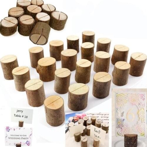 20PCS/Set Natural Wooden Bark Memo Holder For Party Decorative Wood Pile Name Place Card Holders Menu Wedding Birthday Decor