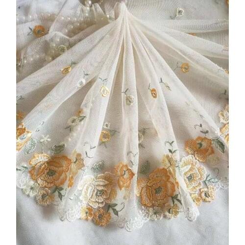 2 Colors 2 Yards Lace Trim Yellow Pink Roses Flowers Floral Embroidered Tulle Lace 7.87 Inches Wide