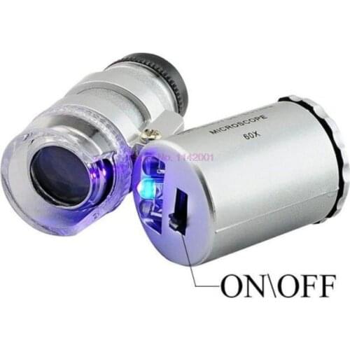 200 pcs 60X Magnifying Loupe Jewelry Jewelers Pocket Magnifier Loop Eye Coins Led Light Optical Instruments Microscopes 2019 New