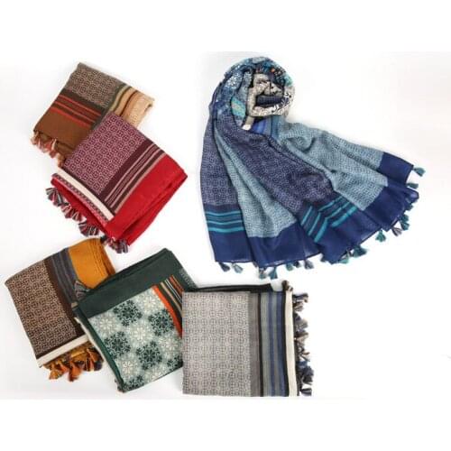 2021 Fashion Newest Geometry Printed Pattern Cotton Tassel Scarf 6Colors 10pcs/lot