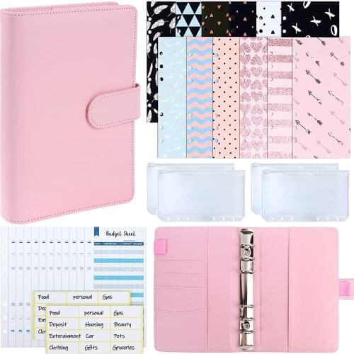 31 Pieces PU Leather Budget Binder Cash Envelope System with 12PCS Budget Money Envelopes and Expense Sheets, 4 Binder Pockets