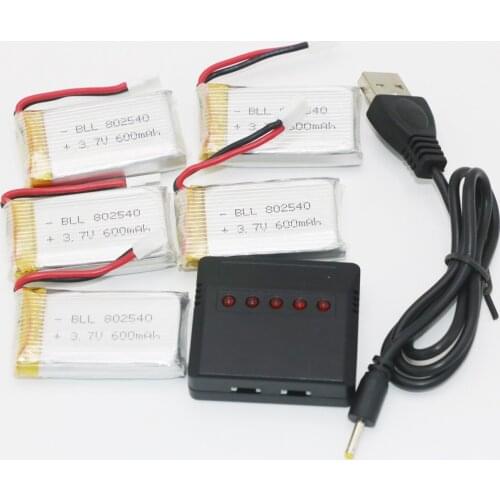 5 in 1 For Syma X5 X5C X5C-1 X5A X5 X5SC X5SW H5C V931 Lipo Battery Charger + 5Pcs 3.7V 600mAh 20C Battery