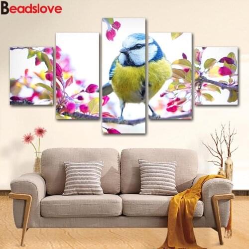 5D DIY Diamond Painting Full Square round 5 Piece Birds and flowers Diamond Embroidery Beads Cross Stitch Mosaic Home Decor