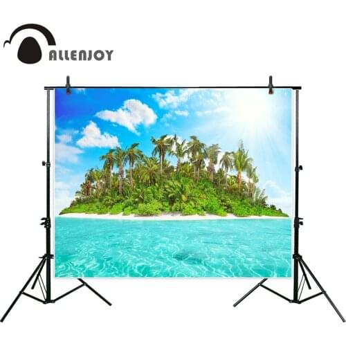 Allenjoy photographic background wild subtropical isle palm trees atoll Ocean summer day fantasy backdrop photograph photocall