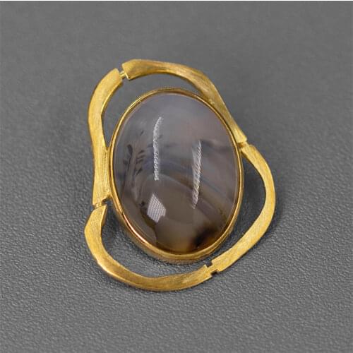 INATURE Natural Landscape Agate Geometry Brooch Pin 925 Sterling Silver Jewelry Gift