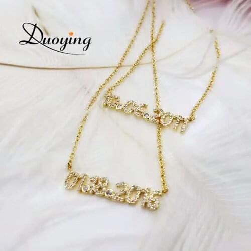 Duoying Personalized Number Necklace Name Birthstone Nameplate Chain for Women Chain 6mm Letters Color Zirconia Necklaces Gift