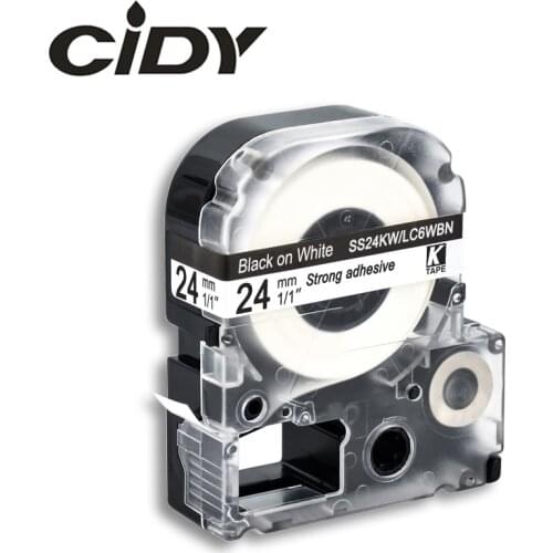 CIDY 1pcs 24mm Black on White SS24KW / LC-6WBN9 LC-6WBN LC 6WBN LC6WBN compatible label tape for kingjim printer for LW300 LW400
