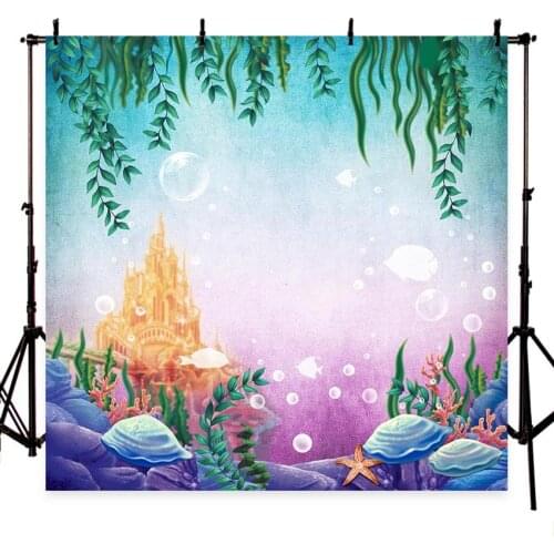 Little Mermaid Under Sea Bed Caslte Corals Ariel Princess Photography Backdrop Baby Party Birthday photo background G-449