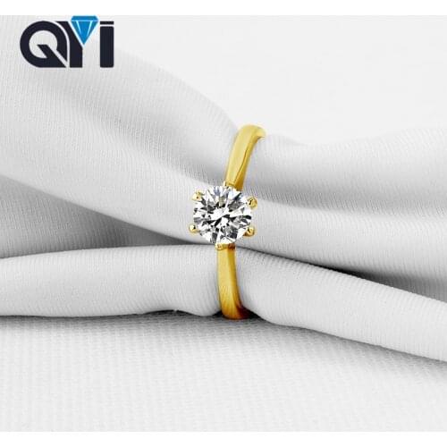 QYI Advanced Customization Jewelry 14K Yellow Gold Solitaire Engagement Rings Round Female Wedding Rings For Women