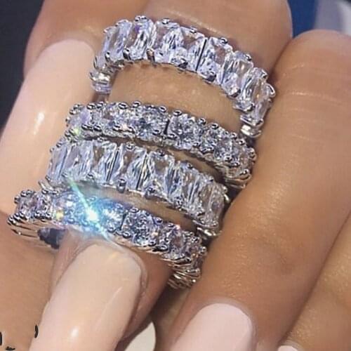 Eternal 925 Sterling Silver finger rings set Luxury Created Diamond Wedding Engagement White Gemstone Rings for Women Jewelry