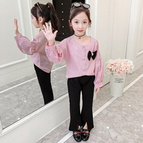2020 Spring Autumn Girl Clothing Sets Kids Long Sleeve Striped Shirt+Pants 2Pcs Children Girls Clothes Suits 4 6 8 9 10 12 Years