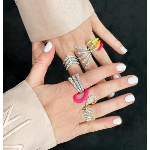Colorful enamel open adjust women ring gold color Neon rainbow enamel trendy finger jewelry
