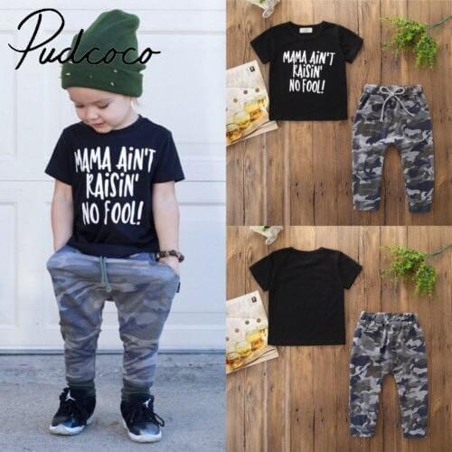 Summer Toddler Kids Baby Boys Clothes Set Letters Tee Shorts T-shirt Tops Camoflage Pants Trousers Tracksuit Outfit 1-6y
