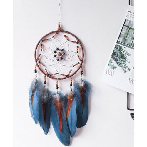 Macrame Dream Catcher Blue Feather Hand-Made Children Girl Gift Pendant Wall Hanging Living Room Decorations Home Ornaments