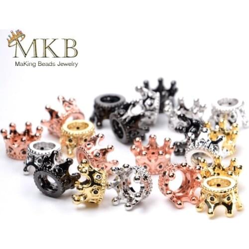 Micro Pave Black Cubic Zirconia Crown Charm Beads For Jewelry Making 7*11mm Metal Brass Beads Diy Bracelet Accessories Wholesale