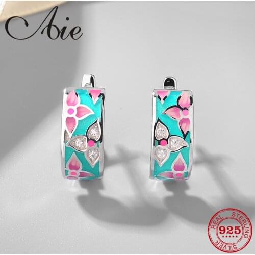 Fashion 925 Sterling Silver creative pink and clear CZ flowers pattern DIY colourful Enamel fine Earrings Party Jewelry