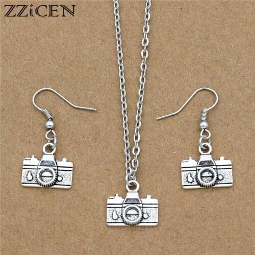 Fashion Women Photography Jewelry Sets Antique Camera Drop Earrings Necklace Set for Women Girls Party Personality Gifts