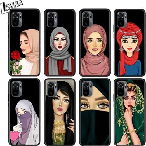Muslim Islamic Gril Eyes Scarf for Xiaomi Redmi Note 10 10S 9 9T 9S 9Pro Max 8T 8Pro 8 7 6 5 Pro 5A 4X 4 Soft Black Phone Case