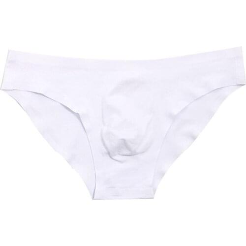 Men Solid Color U Convex Low Rise Briefs Seamless Breathable Ice Silk Underwear
